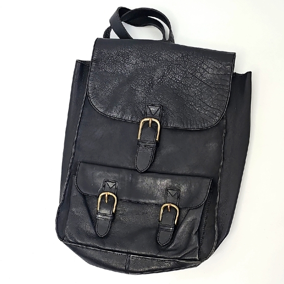 Handbags - Black Leather‎ Backpack Carrier